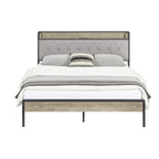 Lit plateforme Queen gris avec tête de lit de rangement, assemblage par 1 personne