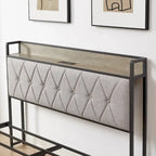 Lit plateforme Queen gris avec tête de lit de rangement, assemblage par 1 personne