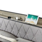 Lit plateforme Queen gris avec tête de lit de rangement, assemblage par 1 personne
