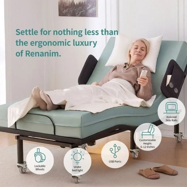Cadre de lit réglable Twin XL et matelas 6, lit zéro gravité avec barres latérales