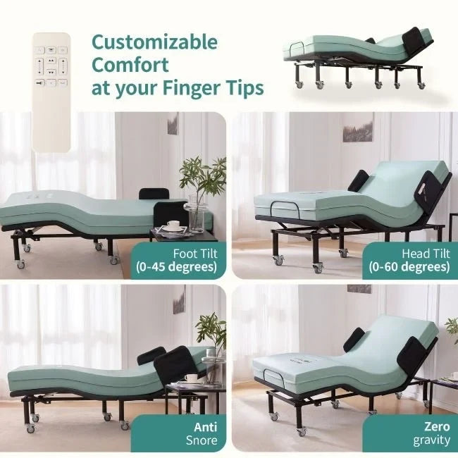 Cadre de lit réglable Twin XL et matelas 6, lit zéro gravité avec barres latérales