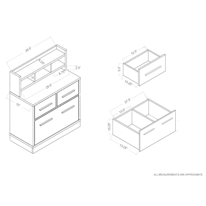 Poste de travail de classeur en bois à 3 tiroirs de style transitionnel