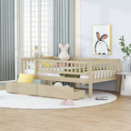 Lit de repos en bois gris/noyer avec 2 tiroirs, jumeau, 1 personne
