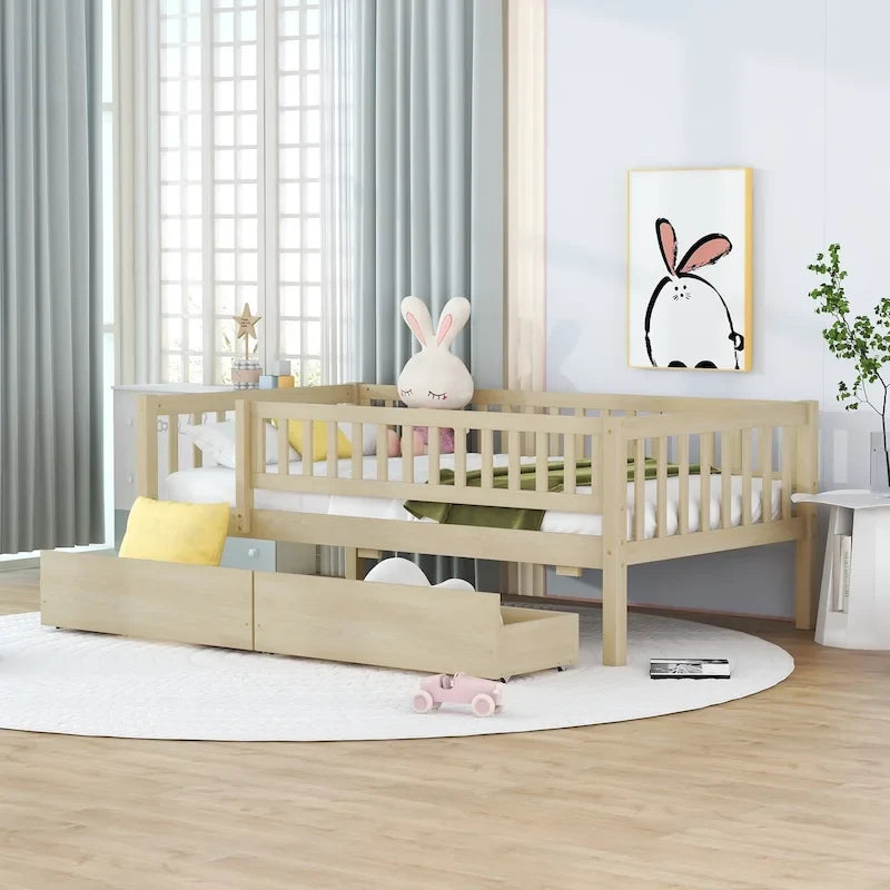 Lit de repos en bois gris/noyer avec 2 tiroirs, jumeau, 1 personne