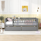 Lit de repos en bois gris/noyer avec 2 tiroirs, jumeau, 1 personne