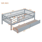 Lit de repos en bois gris/noyer avec 2 tiroirs, jumeau, 1 personne