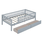 Lit de repos en bois gris/noyer avec 2 tiroirs, jumeau, 1 personne