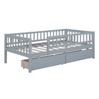 Lit de repos en bois gris/noyer avec 2 tiroirs, jumeau, 1 personne