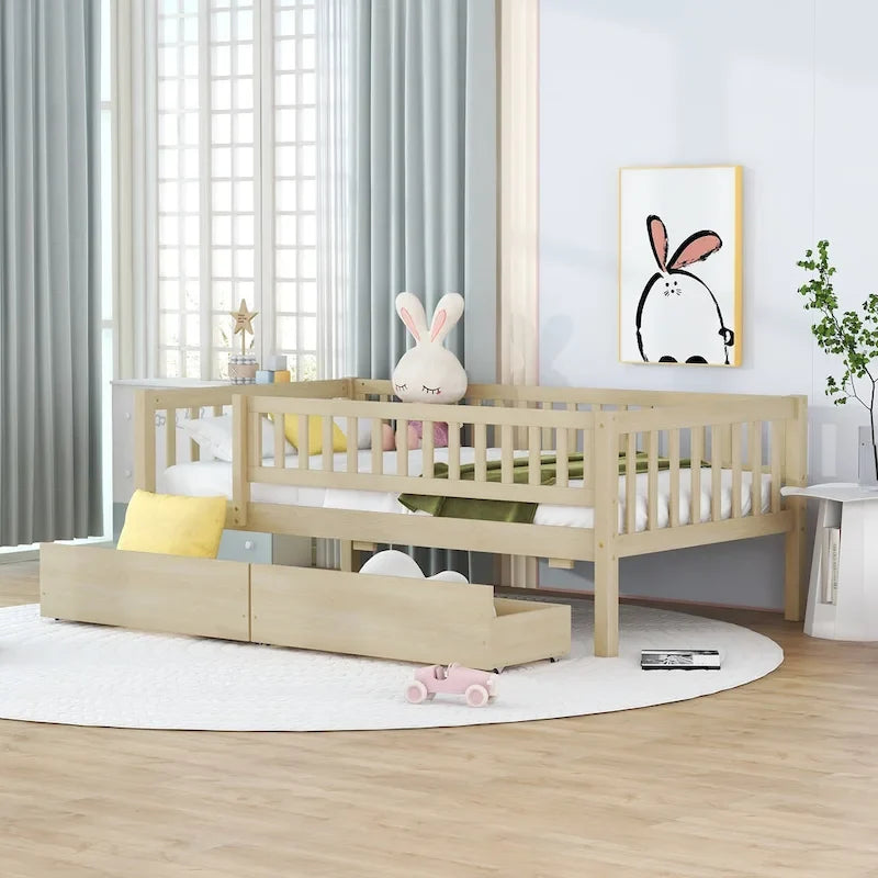Lit de repos en bois gris/noyer avec 2 tiroirs, jumeau, 1 personne