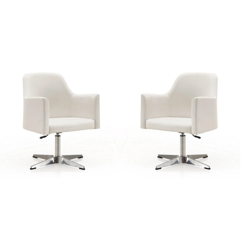 Fauteuil pivotant d'appoint en similicuir blanc/orange, réglable en hauteur, lot de 2