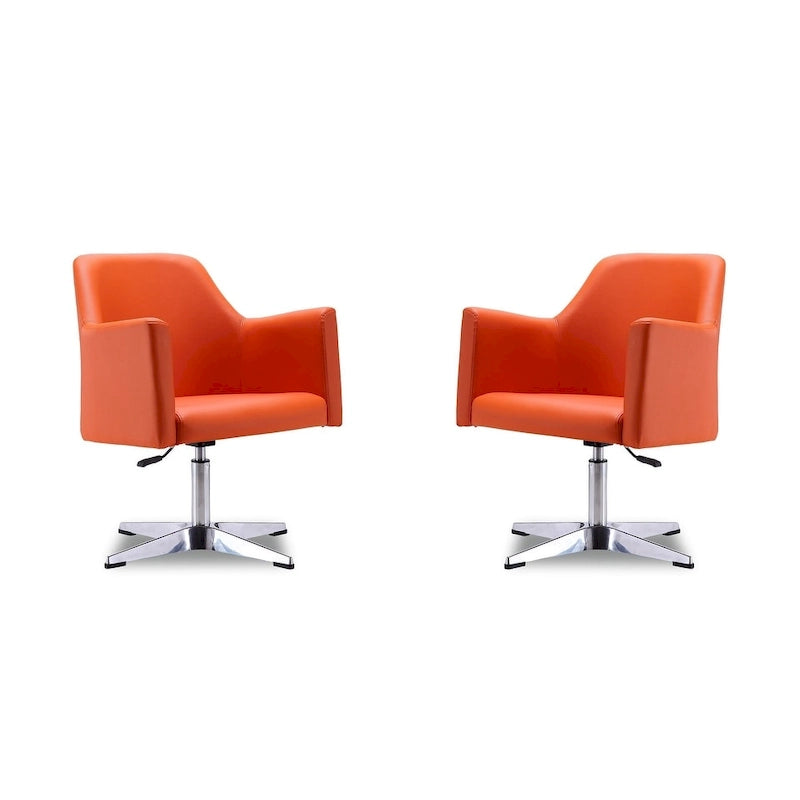 Fauteuil pivotant d'appoint en similicuir blanc/orange, réglable en hauteur, lot de 2