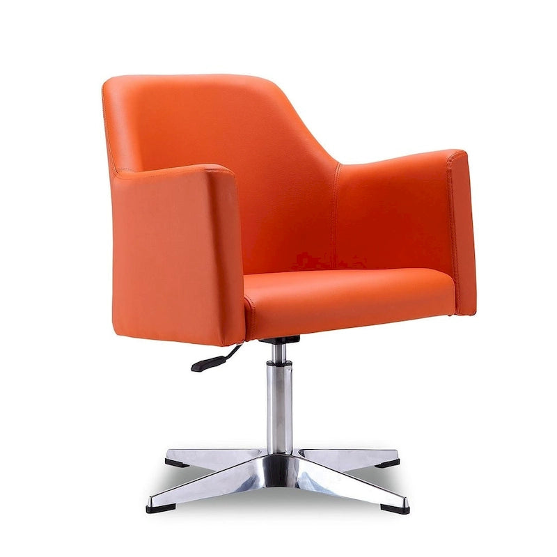 Fauteuil pivotant d'appoint en similicuir blanc/orange, réglable en hauteur, lot de 2