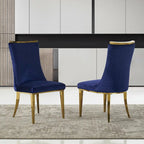 Chaises de salle à manger en velours avec dossier à texture réticulée et garniture métallique sur le dessus