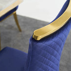 Chaises de salle à manger en velours avec dossier à texture réticulée et garniture métallique sur le dessus