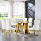 Chaises de salle à manger en velours avec dossier à texture réticulée et garniture métallique sur le dessus