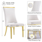 Chaises de salle à manger en velours avec dossier à texture réticulée et garniture métallique sur le dessus
