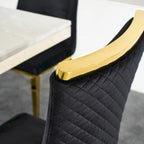 Chaises de salle à manger en velours avec dossier à texture réticulée et garniture métallique sur le dessus