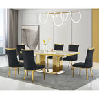 Chaises de salle à manger en velours avec dossier à texture réticulée et garniture métallique sur le dessus