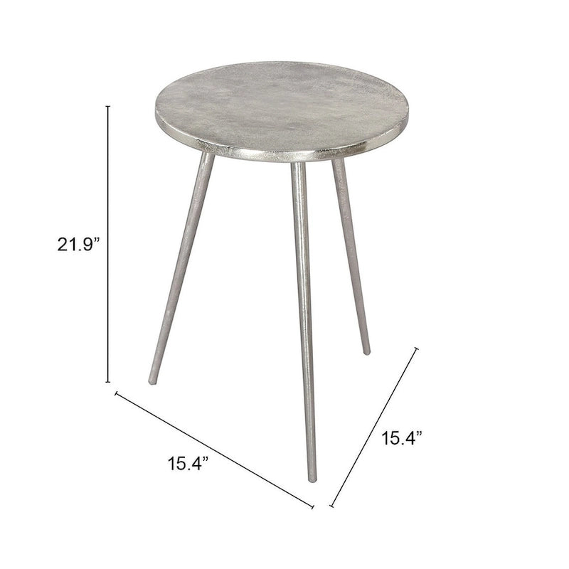 Table d'appoint en fonte d'aluminium argentée, une pièce