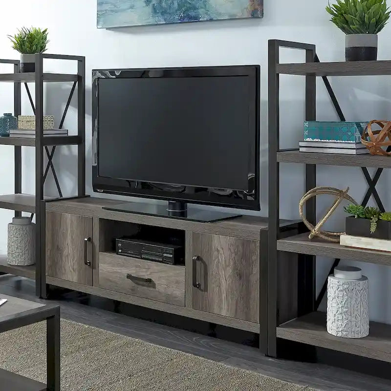 Meuble télé marron Greystone avec étagères – Convient aux téléviseurs jusqu'à 63 po