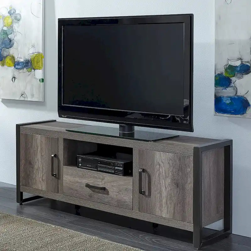 Meuble télé marron Greystone avec étagères – Convient aux téléviseurs jusqu'à 63 po