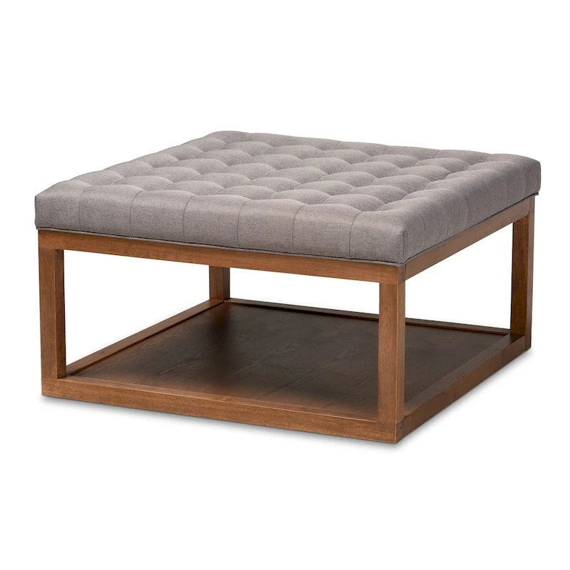 Pouf de cocktail tapissé gris/beige, carré, 1 personne