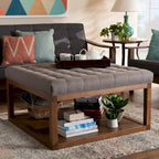 Pouf de cocktail tapissé gris/beige, carré, 1 personne