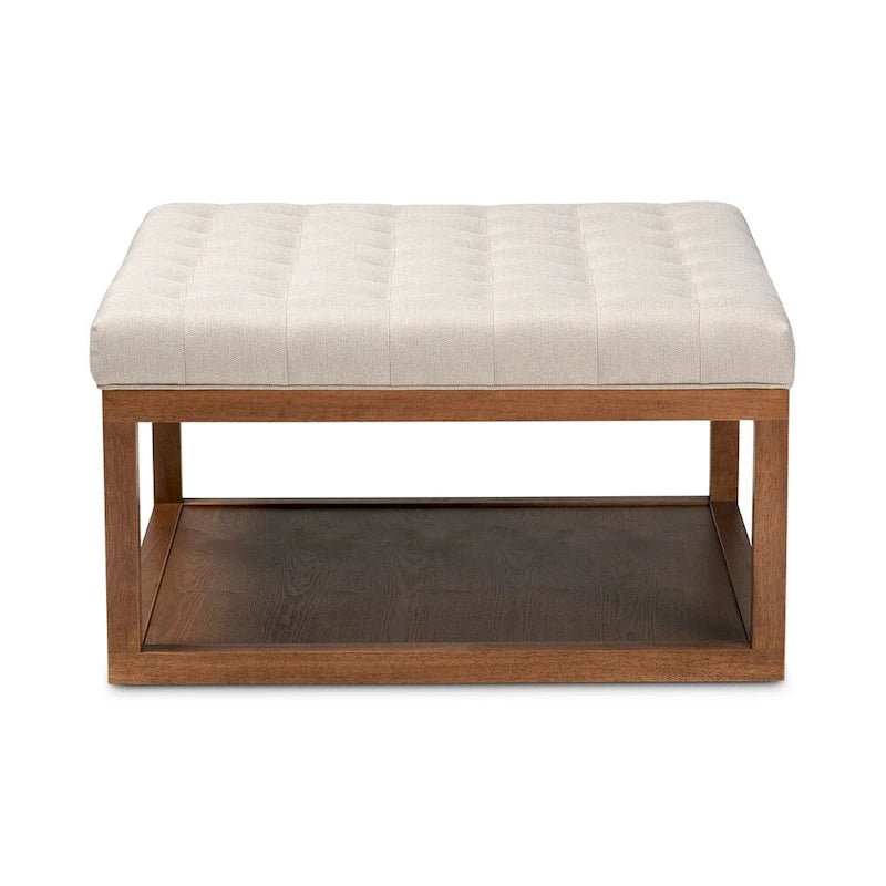 Pouf de cocktail tapissé gris/beige, carré, 1 personne
