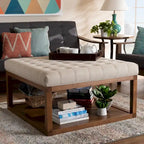 Pouf de cocktail tapissé gris/beige, carré, 1 personne