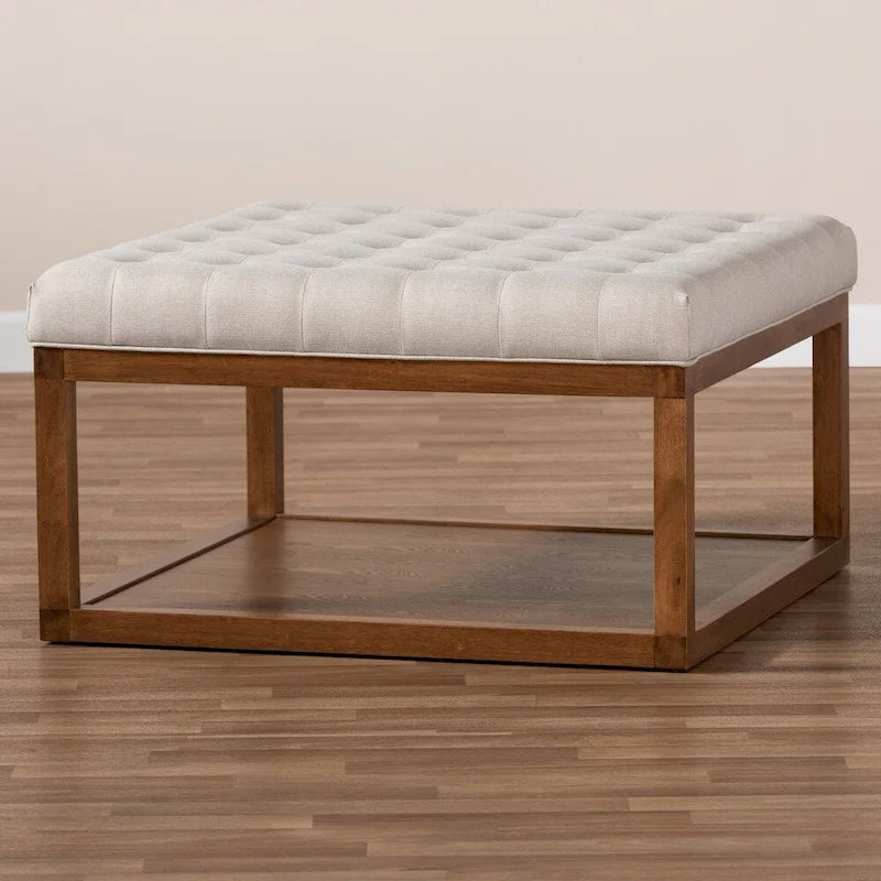 Pouf de cocktail tapissé gris/beige, carré, 1 personne