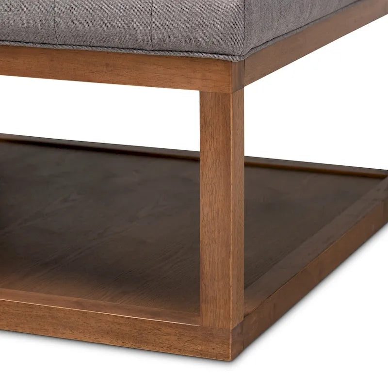 Pouf de cocktail tapissé gris/beige, carré, 1 personne