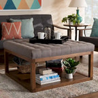 Pouf de cocktail tapissé gris/beige, carré, 1 personne