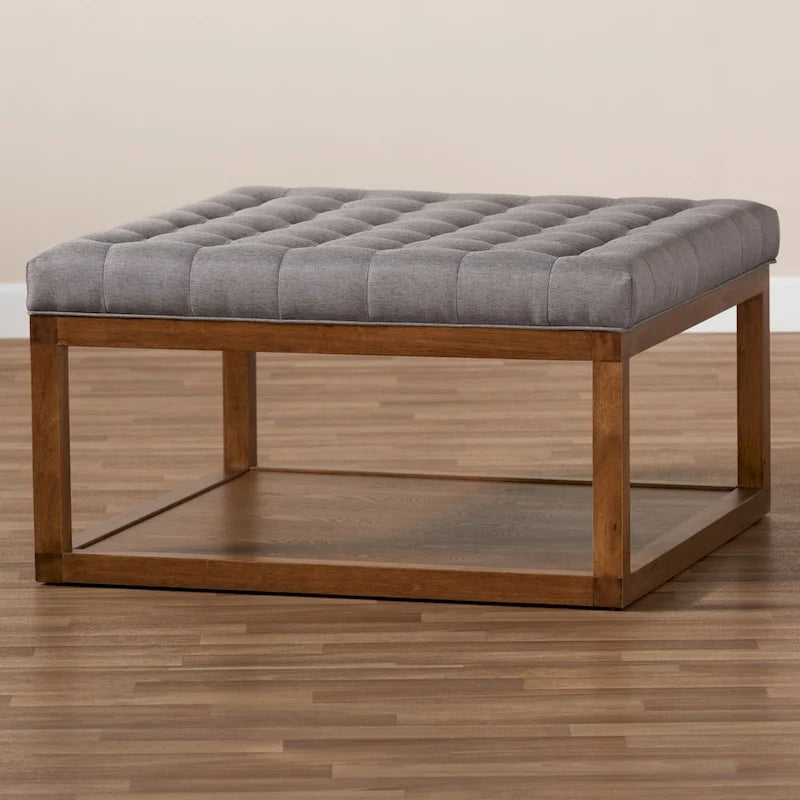 Pouf de cocktail tapissé gris/beige, carré, 1 personne