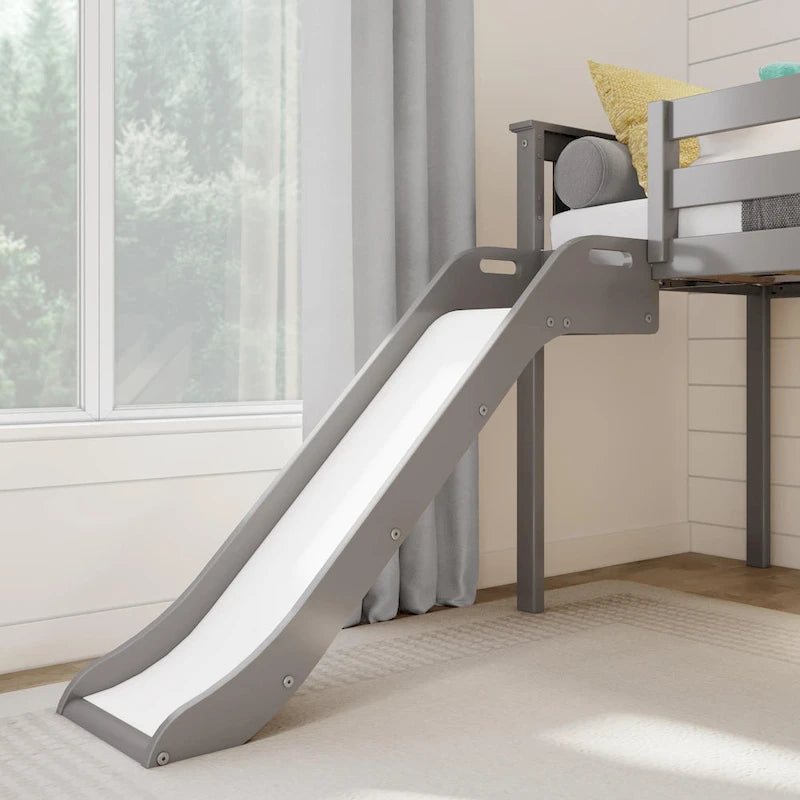 Lit mezzanine bas jumeau blanc avec toboggan et escalier, 1 enfant