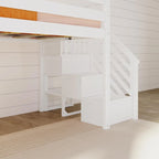 Lit mezzanine bas jumeau blanc avec toboggan et escalier, 1 enfant