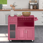 Desserte de cuisine roulante blanche et rouge avec espace micro-ondes et rangement
