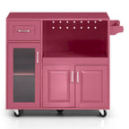Desserte de cuisine roulante blanche et rouge avec espace micro-ondes et rangement