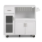 Desserte de cuisine roulante blanche et rouge avec espace micro-ondes et rangement