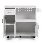 Desserte de cuisine roulante blanche et rouge avec espace micro-ondes et rangement