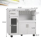 Desserte de cuisine roulante blanche et rouge avec espace micro-ondes et rangement
