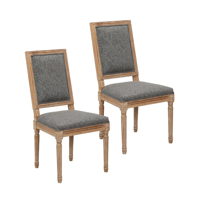 Chaise de salle à manger en lin gris foncé/naturel, dossier rectangulaire, sans accoudoirs, lot de 2