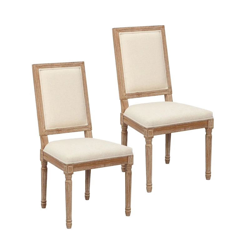 Chaise de salle à manger en lin gris foncé/naturel, dossier rectangulaire, sans accoudoirs, lot de 2