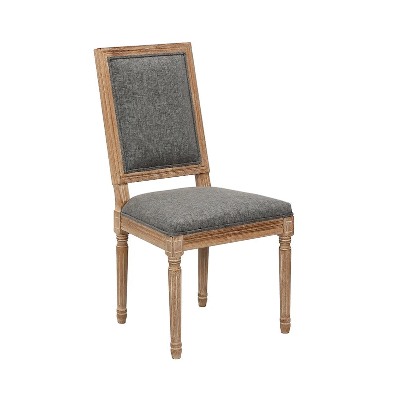Chaise de salle à manger en lin gris foncé/naturel, dossier rectangulaire, sans accoudoirs, lot de 2