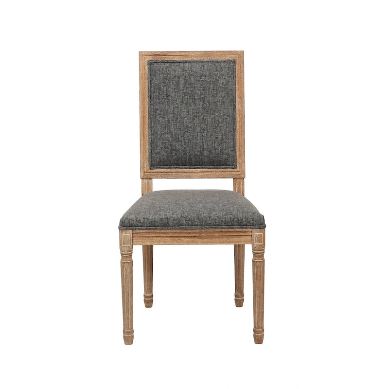 Chaise de salle à manger en lin gris foncé/naturel, dossier rectangulaire, sans accoudoirs, lot de 2