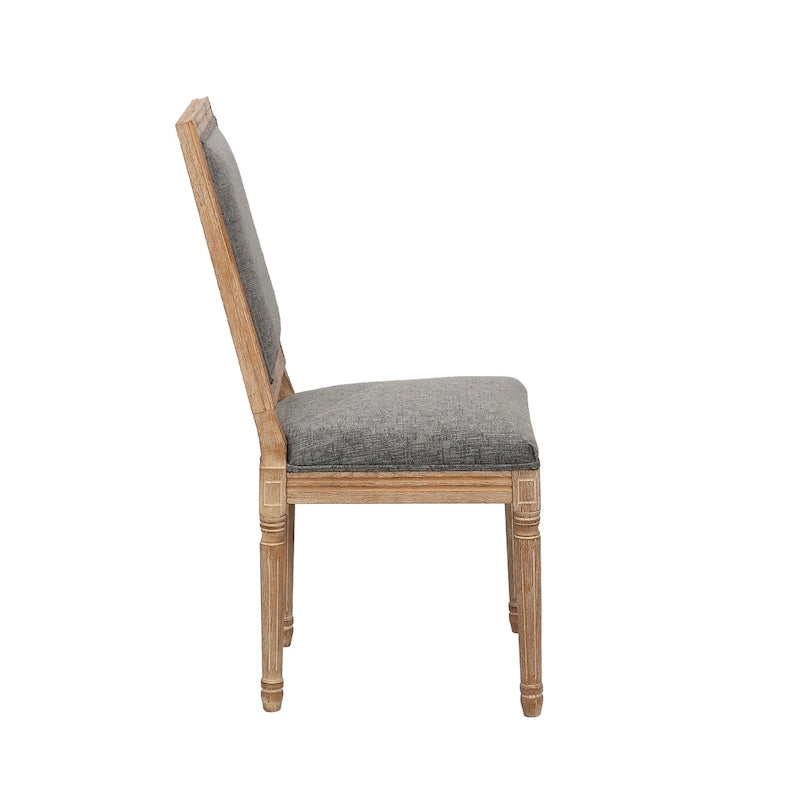 Chaise de salle à manger en lin gris foncé/naturel, dossier rectangulaire, sans accoudoirs, lot de 2