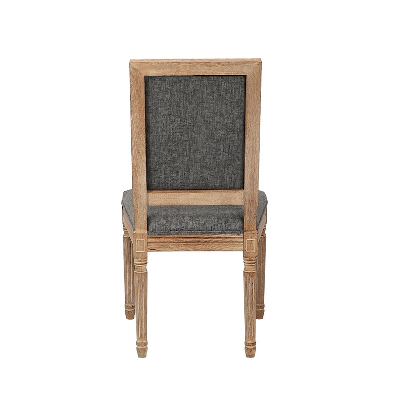 Chaise de salle à manger en lin gris foncé/naturel, dossier rectangulaire, sans accoudoirs, lot de 2