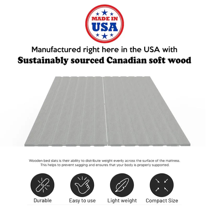Lattes en bois d'épinette noire avec couvercle – Lit simple / Lit simple XL / Lit double / Grand lit / Très grand lit, 1 lit