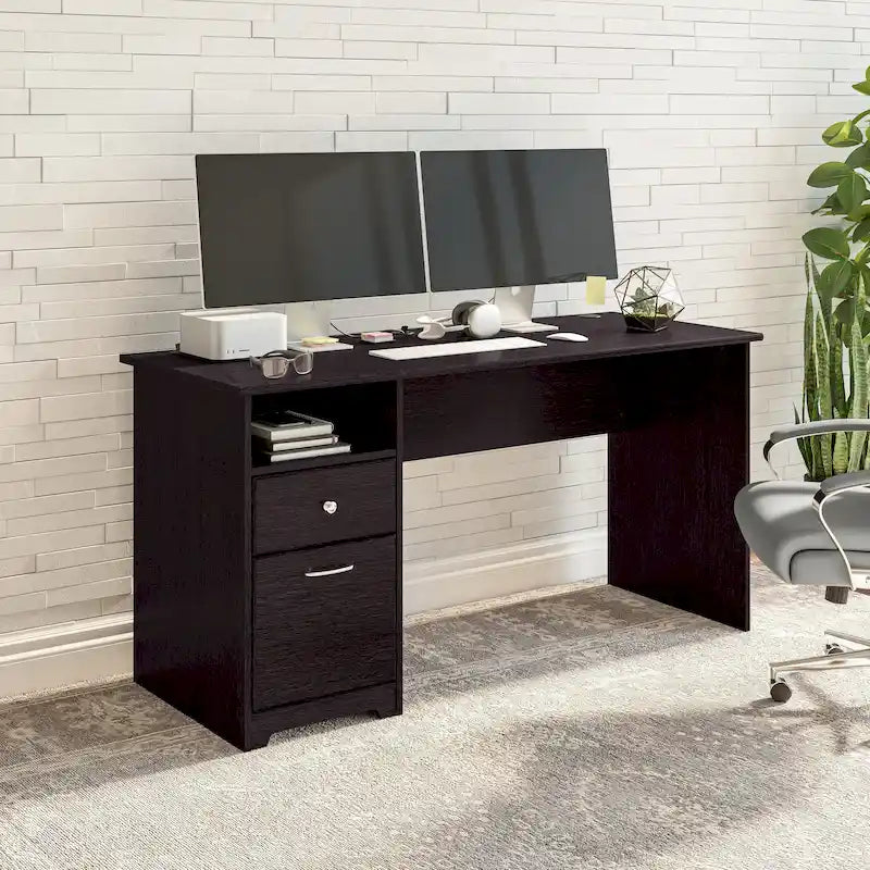 Bureau d'ordinateur 60 W Espresso Oak avec tiroirs, 1 personne