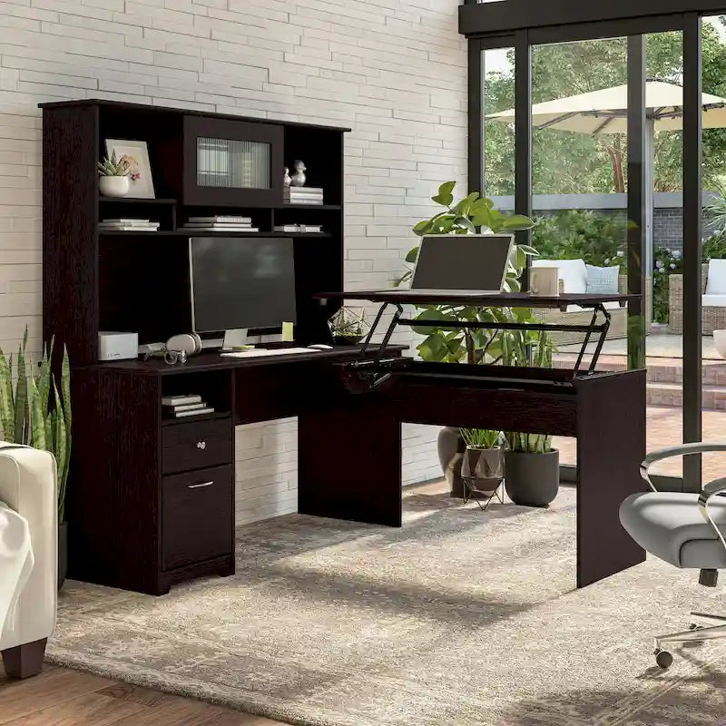 Bureau d'ordinateur 60 W Espresso Oak avec tiroirs, 1 personne