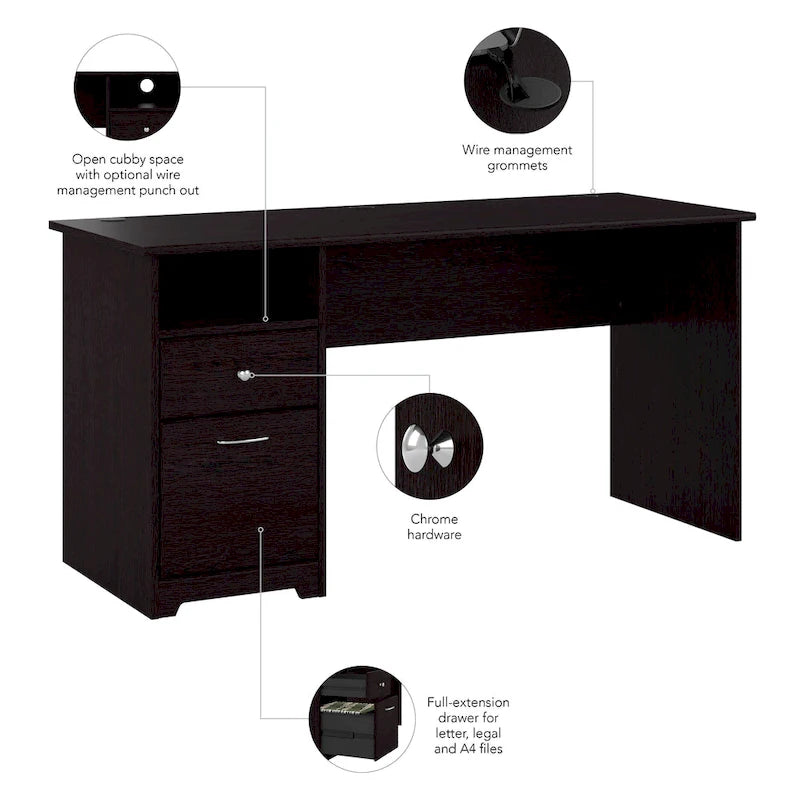 Bureau d'ordinateur 60 W Espresso Oak avec tiroirs, 1 personne